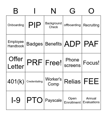 HR Bingo!!! Bingo Card