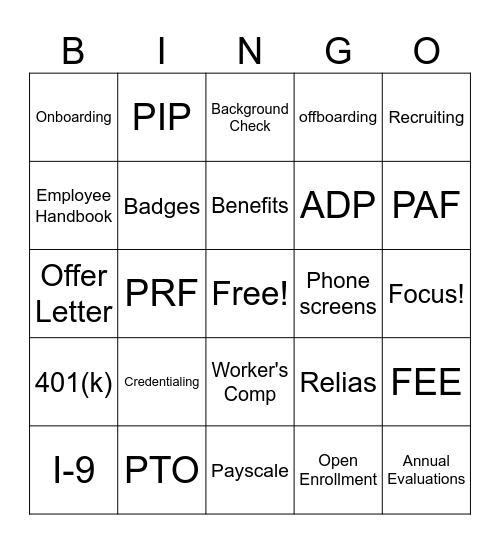 HR Bingo!!! Bingo Card