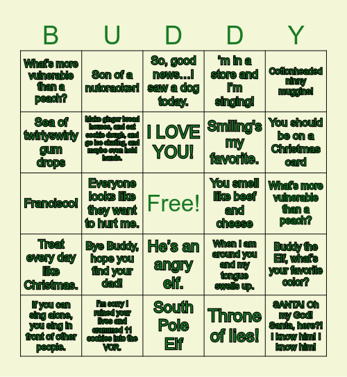 Elf Bingo Card