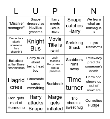 Prisoner of Azkaban Bingo Card