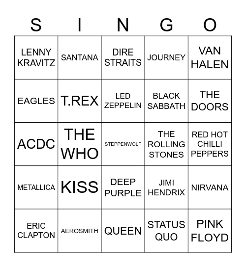 866 CLASSIC ROCK BAND RIFFS Bingo Card