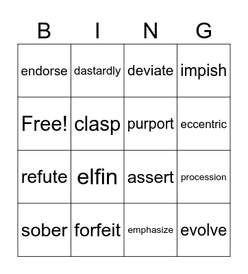 Vocabulary Review Bingo Card