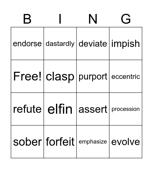 Vocabulary Review Bingo Card