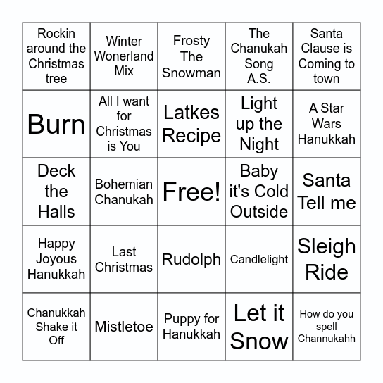 Holiday Music Bingo Card