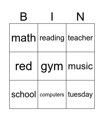 School Bingo Card