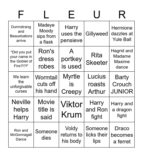 Goblet of Fire Bingo Card