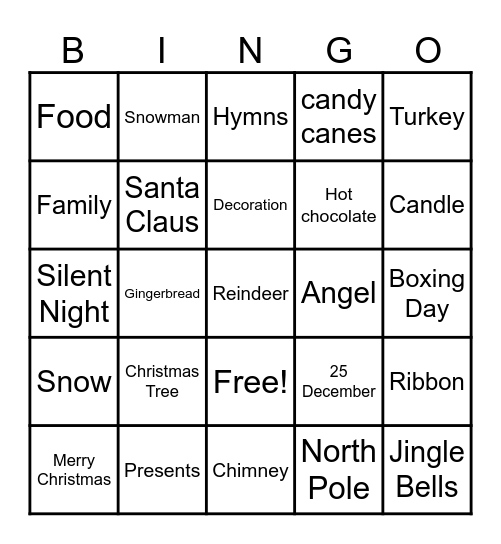xmas Bingo Card