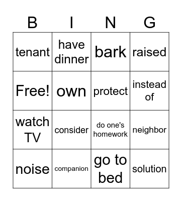 Unit 2 Bingo Card