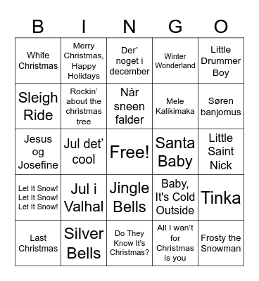 Christmas Music Bingo Card