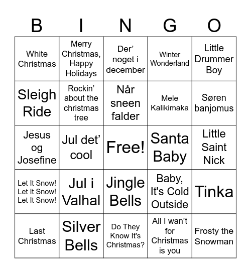 Christmas Music Bingo Card