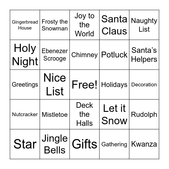Bingo-Holidays Edition Bingo Card