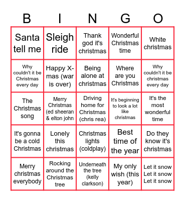 Kerstliedjes bingo Card