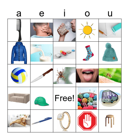 BINGO korte klanken: a - e - i - o - u Bingo Card