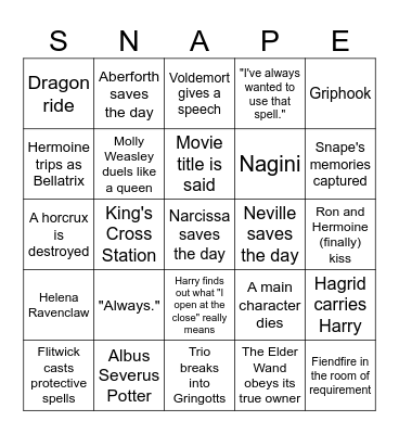 Deathly Hallows 2 Bingo Card