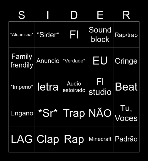 SIDER BWINGO Bingo Card