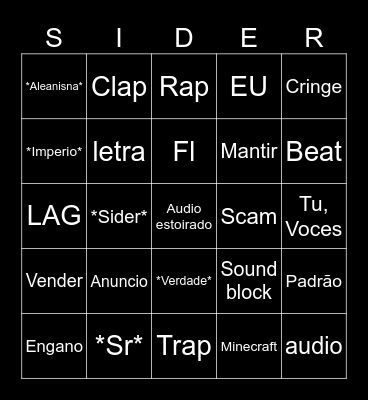 SIDER BWINGO Bingo Card