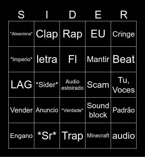 SIDER BWINGO Bingo Card