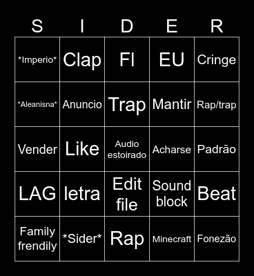 SIDER BWINGO Bingo Card