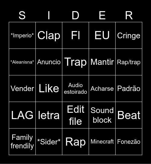 SIDER BWINGO Bingo Card