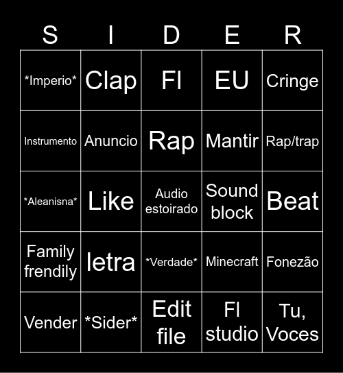 SIDER BWINGO Bingo Card