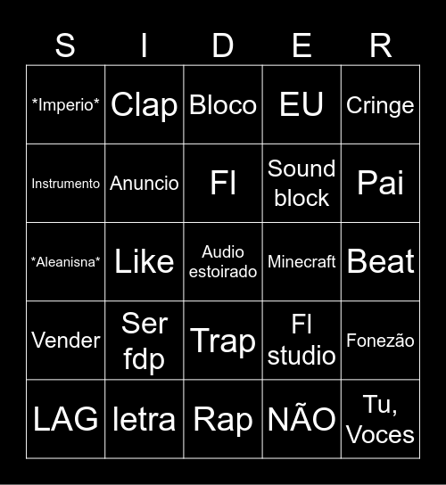 SIDER BWINGO Bingo Card