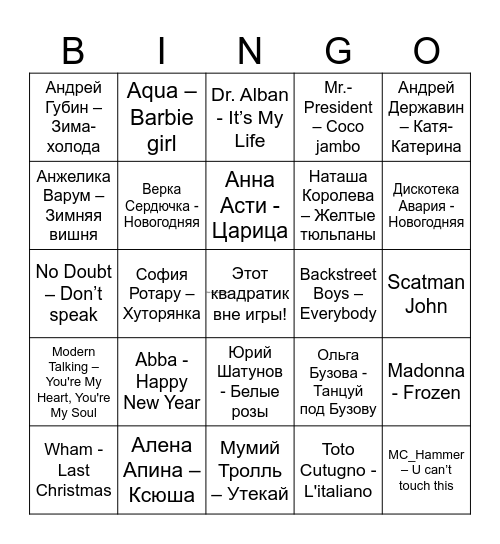 Музыкальное бинго Bingo Card