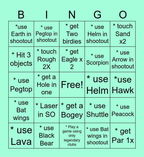 Golf Rival Bingo Card