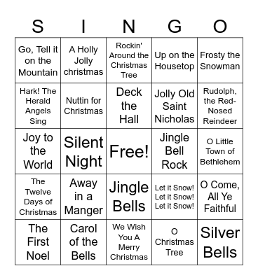 Christmas Carol Bingo Card