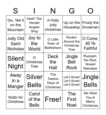 Christmas Carol Bingo Card