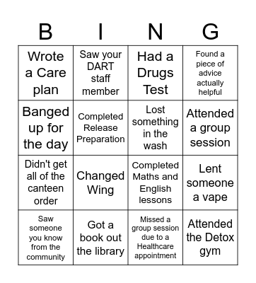 Recovery Bingo Card