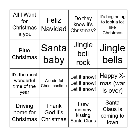 Kerstmuziek bingo Card