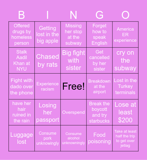 Fatima New York Bingo Card