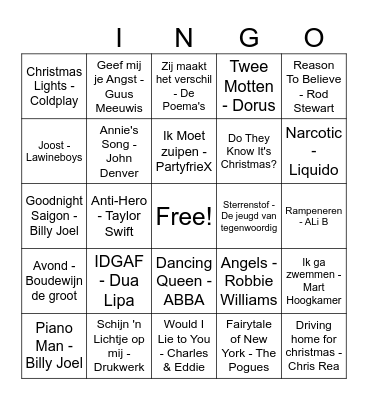 Familie Knook - Muziek Bingo- Ronde 1 Bingo Card