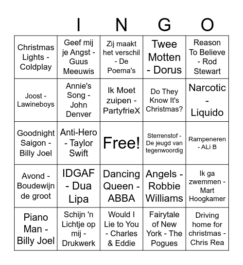 Familie Knook - Muziek Bingo- Ronde 1 Bingo Card