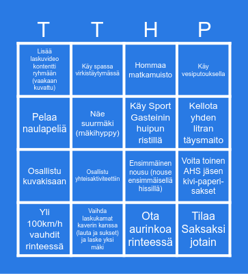 Aikamatka Alpeille Reissu Bingo Card