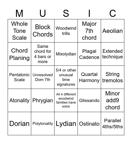 Impressionist Bingo Card