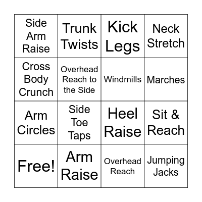 Seated Exercise Bingo Card