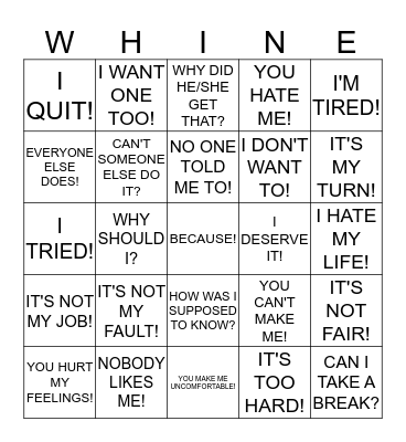 ENTITLEMENT BINGO Card