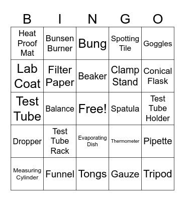 Lab Equipment Bingo Card