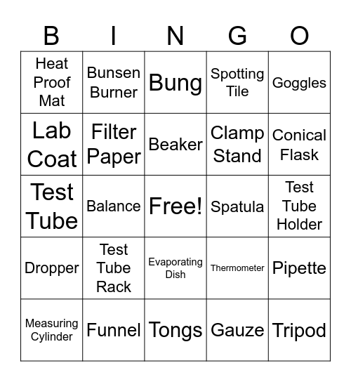 Lab Equipment Bingo Card