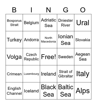 Europe Geography Review Bingo Card