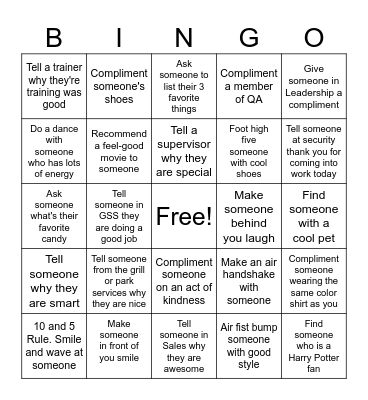 Compliment Day Bingo Card