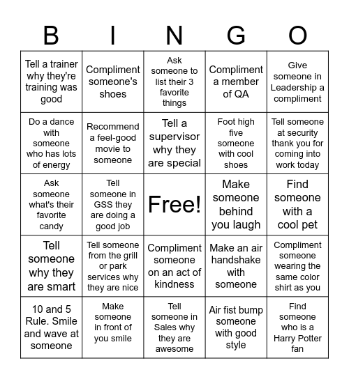 Compliment Day Bingo Card