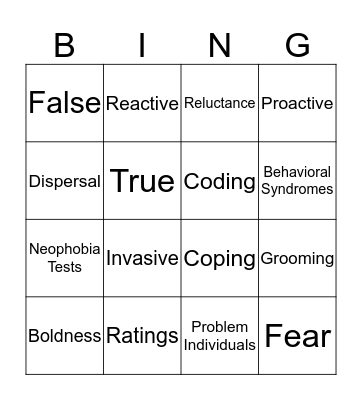 Animal Personalities Bingo Card