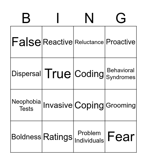 Animal Personalities Bingo Card