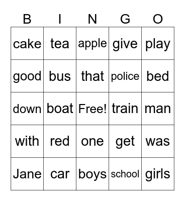 Peter And Jane 3A Bingo Card