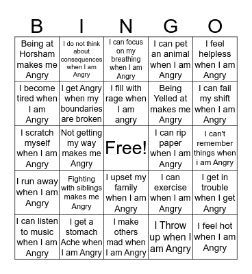 Anger Bingo Card
