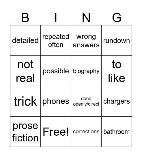 Untitled Bingo Card