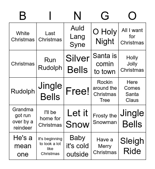 Holiday Song Bingo Card