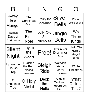 Christmas Song Bingo Card